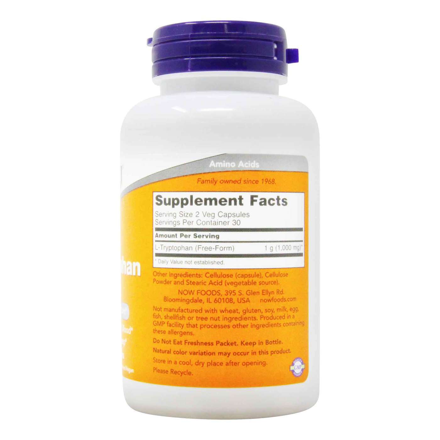 Now Foods L-Tryptophan 500MG.-30Serv.-60Veg Capsules.