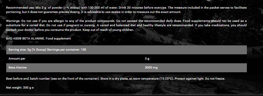 Bad Ass Beta-alanine-100Serv.-300G.-Unflavored