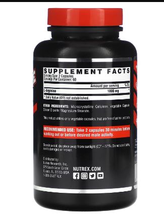 Nutrex Research L-Arginine 1000-60Ser.-120Capsules