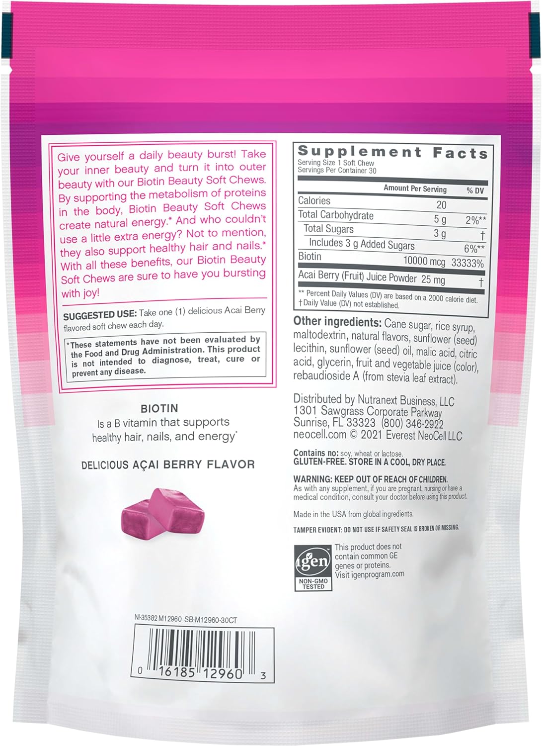 Neocell Biotin Beauty Soft Chews 30Serv.-30Soft Chews Acai Berry