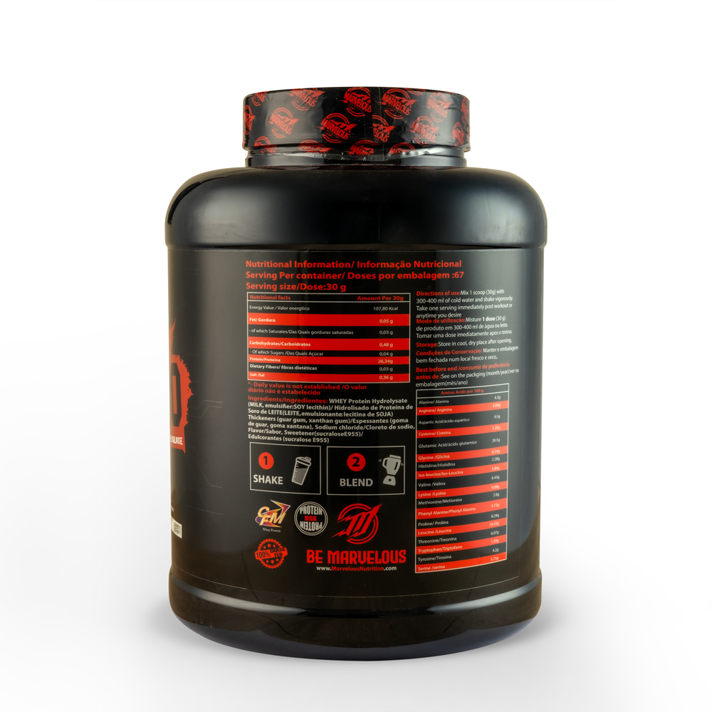 Marvelous Nutrition Hydro 100% Hydrolyzed Whey Protein Isolate-67Serv.-2KG.-Chocolate Fudge