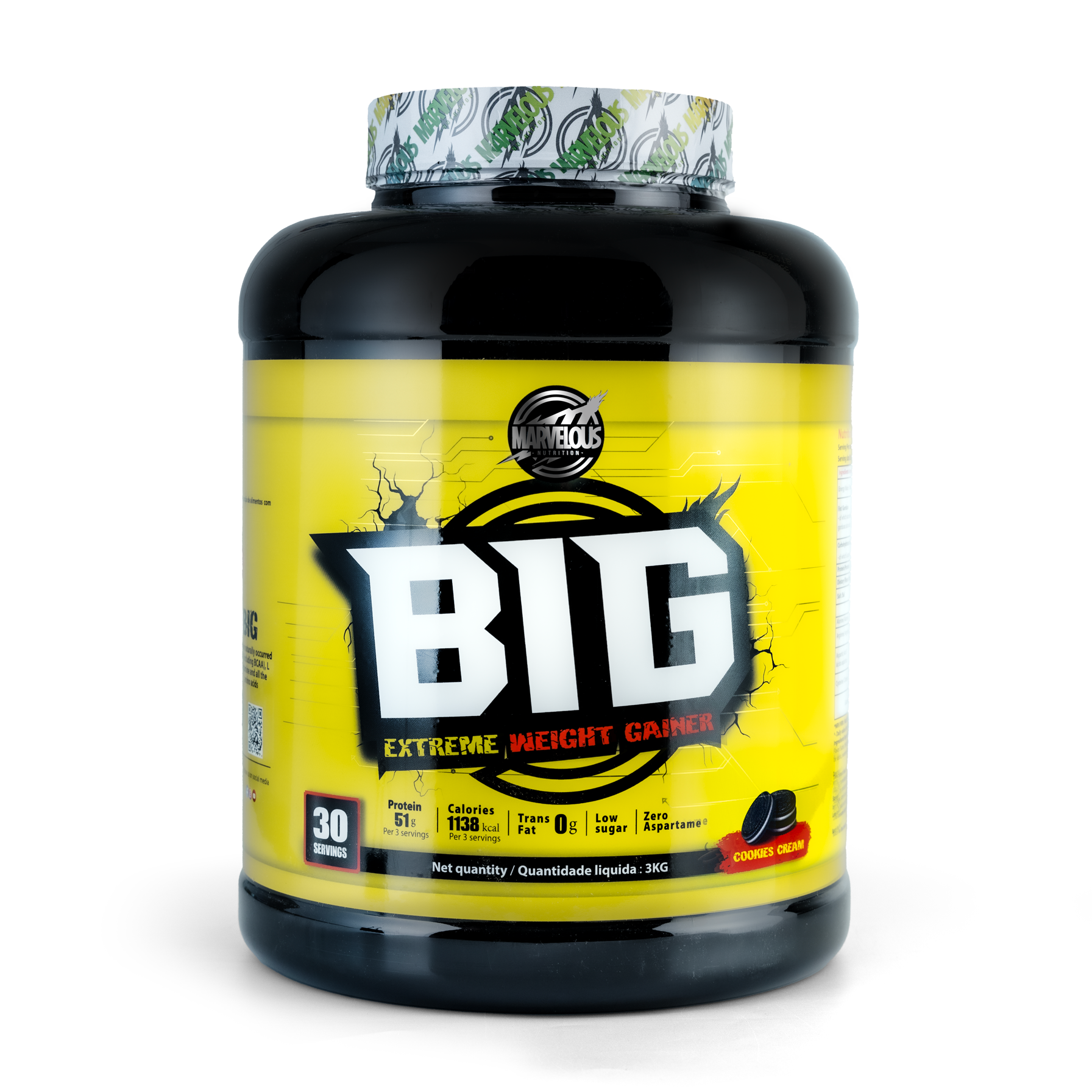 [0634240129551] Marvelous Nutrition BiG Extreme Weight Gainer-30Serv.-3Kg.-Cookies Cream