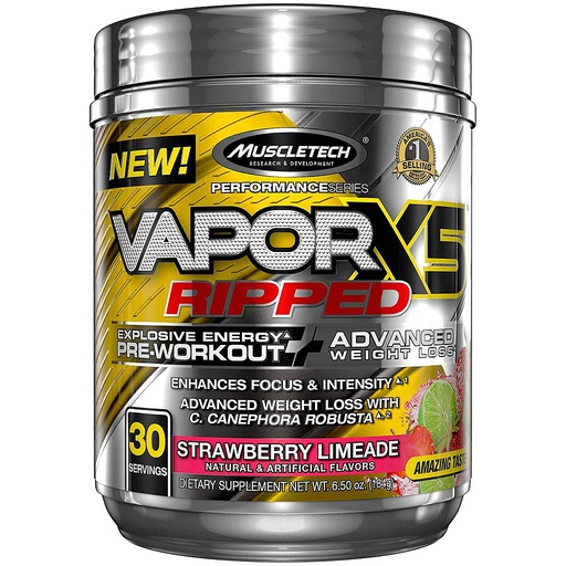 [631656711080] Muscletech Vapor X5 Ripped-30Serv.-206G-Strawberry Lemonade