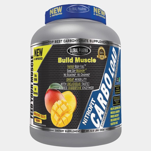 [6224009728053] Global Pharma build muscle Nitro fit Carbo Load-100Serv.-3Kg-Mango