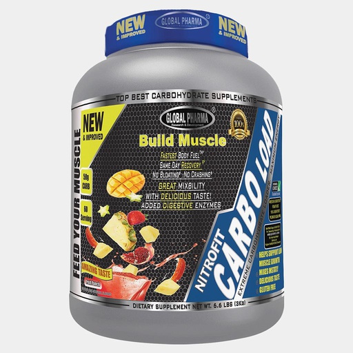 [6224009728077] Global pharma Build muscle Carbo load-3kg-100Serv.-Fruit Punch