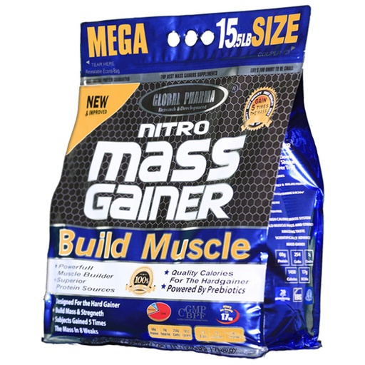 [6225000341814 - B] Global pharma Nitro mass gainer build muscle-20Serv.-7Kg-Banana