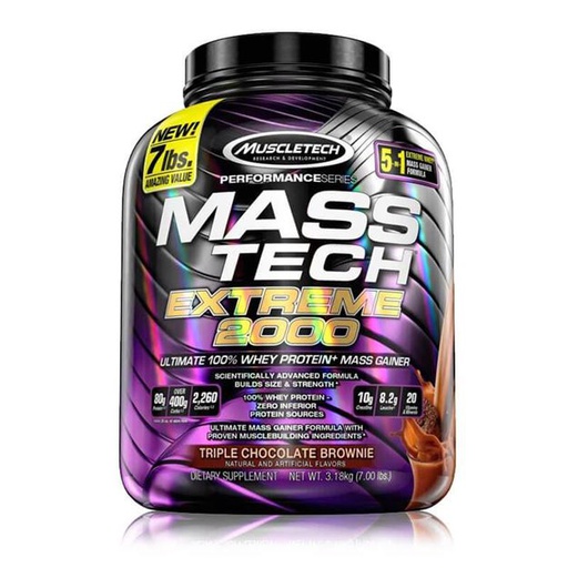 [631656712285] Muscletech Extreme 2000 Mass-Tech-6Serv.-3.18KG-Triple Chocolate Brownie