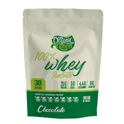 [6224009096442] Organic Nation 100% Isolate whey-30Serv.-900G-Chocolate