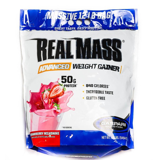 [6224009363193] Gaspari Nutrition Real Mass Gainer-22Serv.-5.454G-Strawberry Milkshake