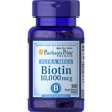 [025077514649] Puritan's Pride Ultra Mega Biotin 10000MCG-100Serv.-100Rapid Release Softgels