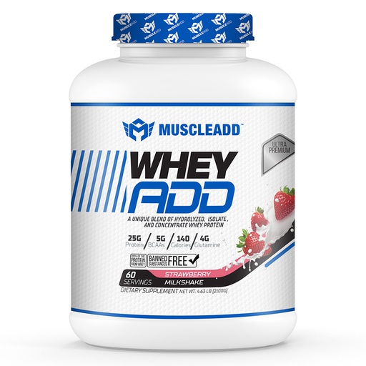 [6224009363476] Muscle Add Whey Add-60Serv.-2100G-Strawberry Milkshake