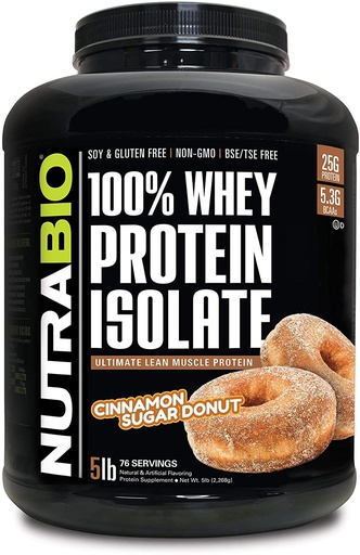 [649908269920] Nutra Bio 100% Whey Protein Isolate-76Serv.-2268G-Cinnamon Sugar donut