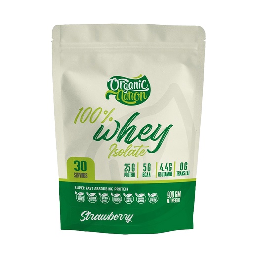 [6222023701021] Organic Nation 100% Isolate whey-30Serv.-900G-Strawberry