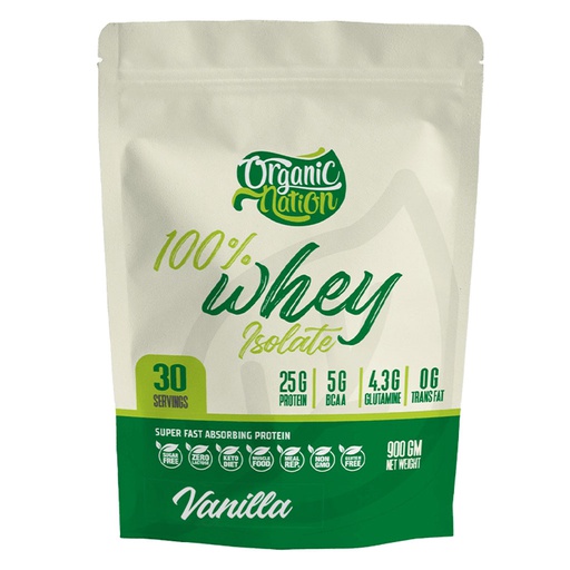 [6222023701038] Organic Nation 100% Isolate whey-30Serv.-900G-Vanilla