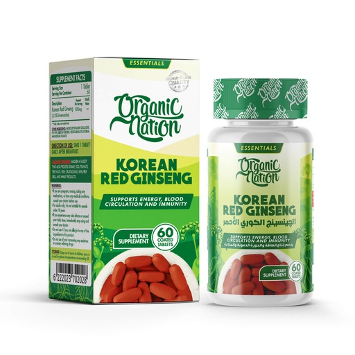 [6222023702028] Organic Nation Red Korean Ginseng-60Serv.-60Tablets