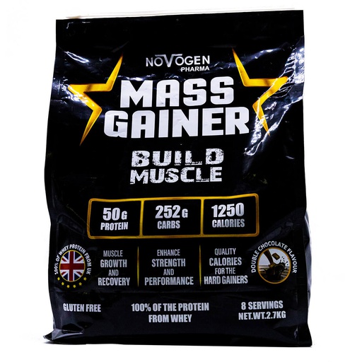 [6224009328130] Novogen Pharma Mass Gainer Build Muscle-8Serv.-2.7Kg.- Chocolate