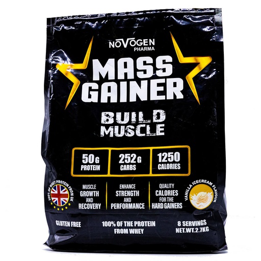 [6224009328147] Novogen Pharma Mass Gainer Build Muscle-8Serv.-2.7Kg.-Vanilla Ice Cream