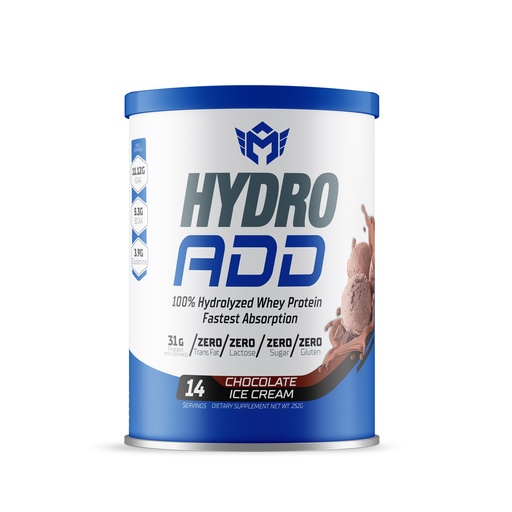 [6223007820431] Muscle Add Hydro Add 100%Hydrolyzed Whey Protein Fastest Absorption-14Serv.-252G.-Chocolate Ice Cream