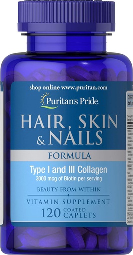 [025077075829] Puritan's Pride Hair Skin&amp;Nails-40Serv.-120Coated Caplets