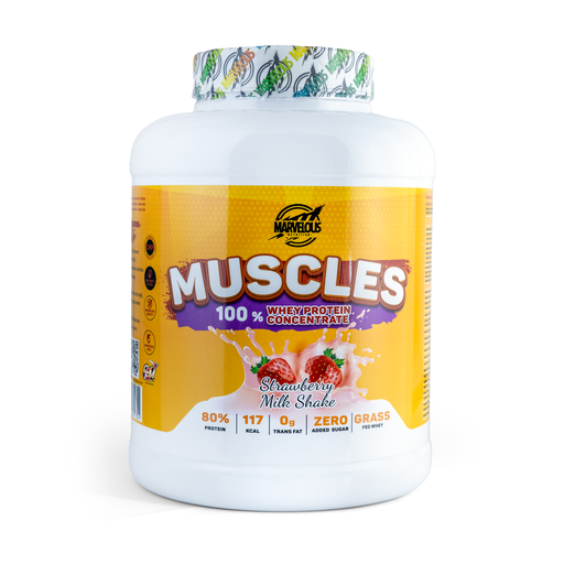 [0634240173042] Marvelous Nutrition Muscles 100%Whey Protein Concentrate-67Serv.-2KG.-Strawberry Milkshake