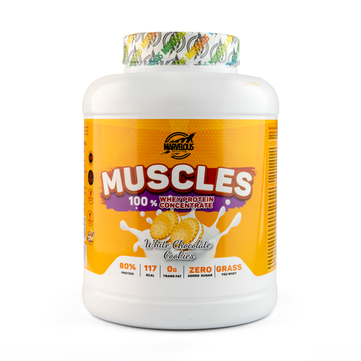 [0634240173035] Marvelous Nutrition Muscles 100%Whey Protein Concentrate-67Serv.-2KG.-White Chocolate Cookies