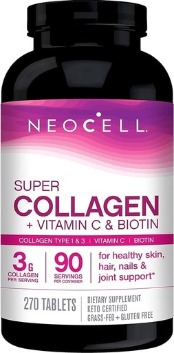 [016185132627] Neocell Super Collagen+Vitamin C&amp;Biotin 90Serv.-270Tablets