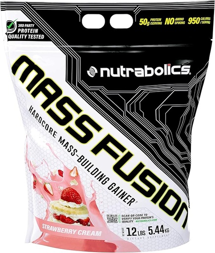 [752830618237] Nutrabolics Mass Fusion Gainer-22Serv.-5.44KG-Strawberry Cream