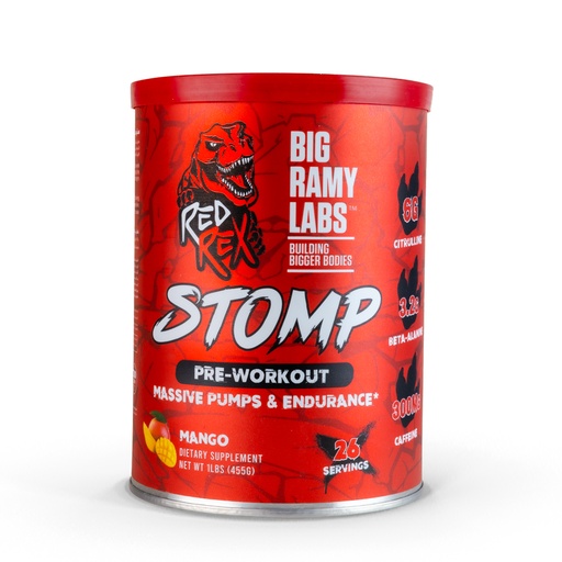 [6223007823388] Big Ramy Labs Red Rex Stomp Pre-Workout Massive Pumps &amp; Endurance-26Serv.-455G.-Mango