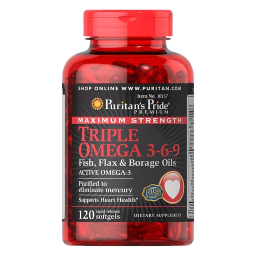 [025077101573] Puritan's Pride Triple Omega 3.6.9-40Serv.-120Soft Gels